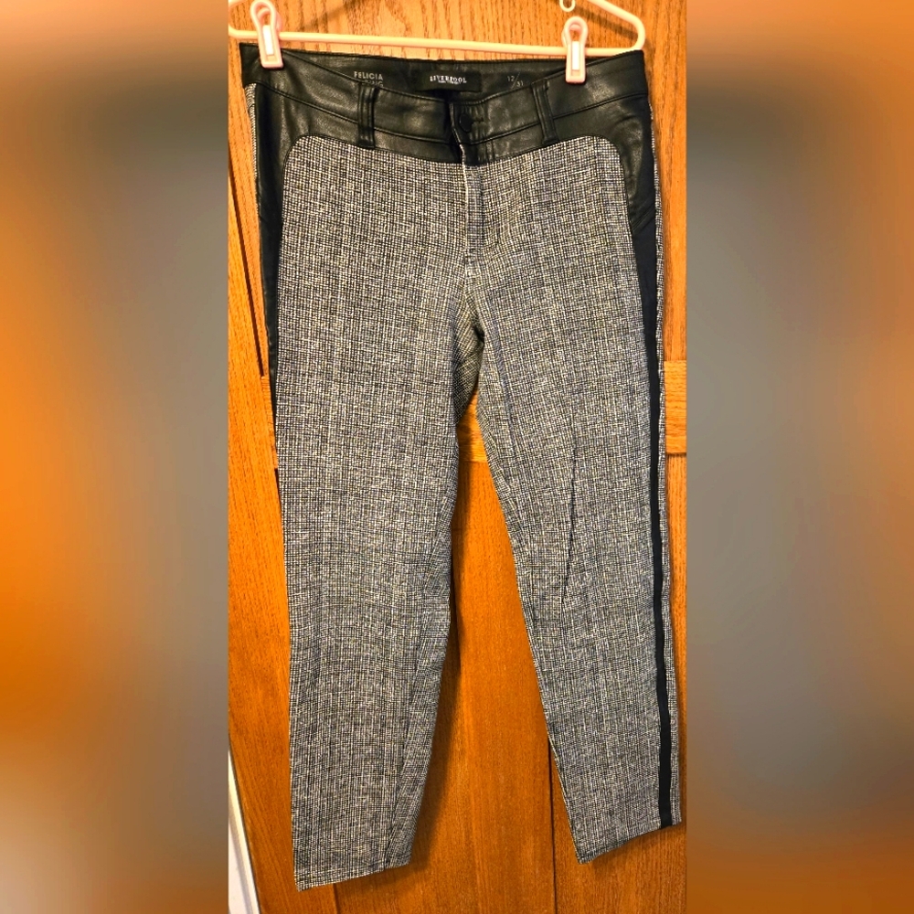 Liverpool Black and Gray Tweed Pants with faux Leather trim Size 12